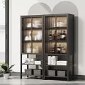 Modern Sideboard With Glass Doors Tableware Wine Bottles And Storage Space 3d model