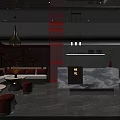 Elegant Hotel Lobby With Red Accents Chandeliers Sofa Seating Potted Plants And Marble Reception Desk