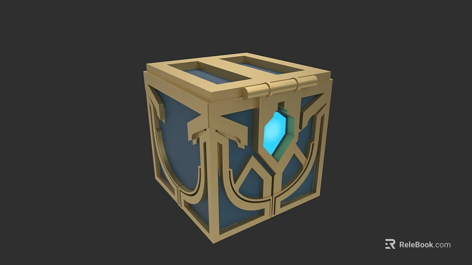 Decorative Ornament Set With Golden Frame Blue Panel And Glowing Gemstone 3d model 