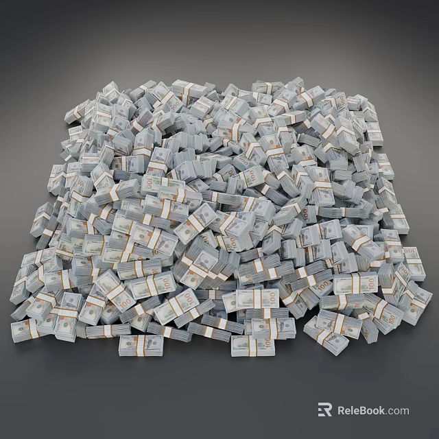 Bank Handling Large Pile Of Bundled Banknotes For Financial Operations 3d model 