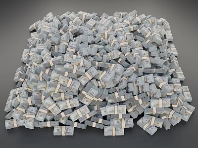 Bank Handling Large Pile Of Bundled Banknotes For Financial Operations 3d model