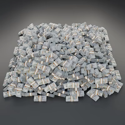 Bank Handling Large Pile Of Bundled Banknotes For Financial Operations 3d model