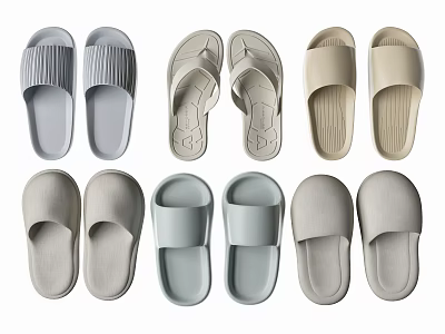 Comfortable Home Slippers In Various Styles And Neutral Colors For Indoor Wear 3d model