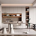Modern Home Office Study Room With Wooden Desk Bookshelf Chair And Natural Light