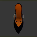Elegant Pointed Toe High Heels With Black Upper Orange Insole Ankle Strap And Rhinestone Heel