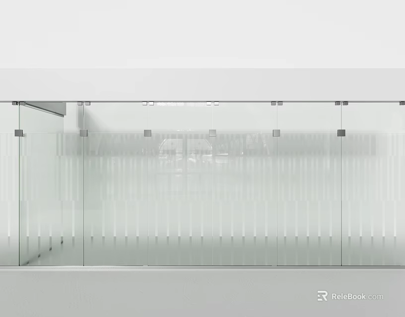Modern Glass Partition With Transparent Vertical Stripes For Interior Space Separation 3d model 