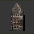 Red Brick Classical Building With Gabled Roof Multi Story Windows And Chimneys