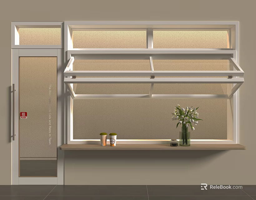 Interior Room With Open Casement Window Door And Decorative Windowsill Items 3d model