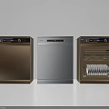 Kitchen Appliances Modern Dishwashers in Gold and Silver with Dishes Inside 3d model