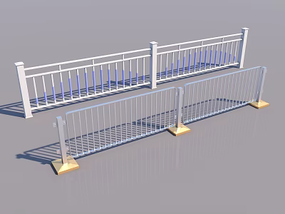 White And Silver Metal Railings With Blue Vertical Strips And Grid Pattern Design 3d model