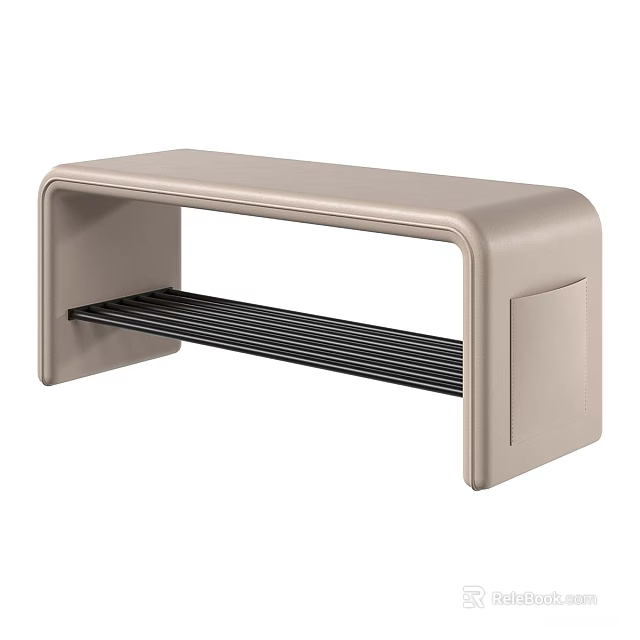 Modern Light Beige Sofa Bench With Black Slatted Lower Shelf Design 3d model 