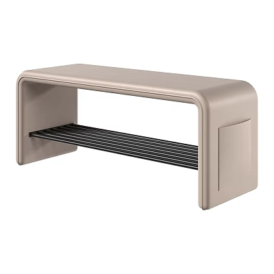 Modern Light Beige Sofa Bench With Black Slatted Lower Shelf Design 3d model