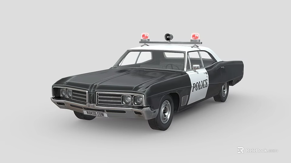 Vintage Black And White Police Car With Roof Lights And Classic Design 3d model 