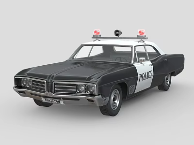 Vintage Black And White Police Car With Roof Lights And Classic Design 3d model