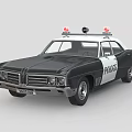 Vintage Black And White Police Car With Roof Lights And Classic Design