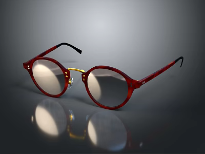 Stylish Red Round Eyeglasses With Sleek Frame And Black Temple Design 3d model
