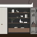 Elegant Modern Decorative Cabinet With Shelves Glass Doors And Decorative Items