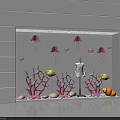 Window Display Decoration With Pink Jellyfish Coral And White Mannequin Yellow Fish