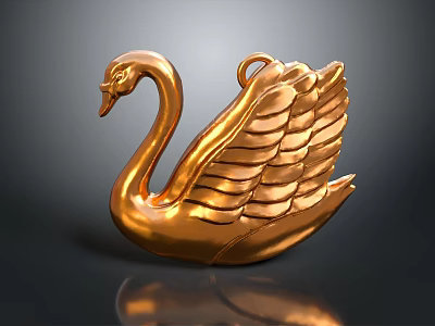 Golden Swan Shaped Fashion Accessory Pendant With Detailed Feather Design For Clothing 3d model