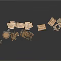 Wooden Daily Necessities Storage Containers Including Barrels Crates Baskets And Rope
