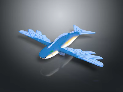 Blue Flying Toy Model With Decorative Wings And Streamlined Fish Shape 3d model