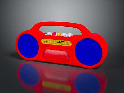 Red Retro Digital Radio With Blue Speakers Yellow Control Panel And White Buttons 3d model