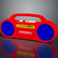 Red Retro Digital Radio With Blue Speakers Yellow Control Panel And White Buttons
