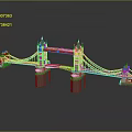 Detailed Tower Bridge Model With Twin Tower Piers And Blue Suspension Cables