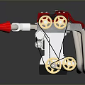 Mechanical Equipment With Red Nozzle Golden Gears Black Components And Silver Frame