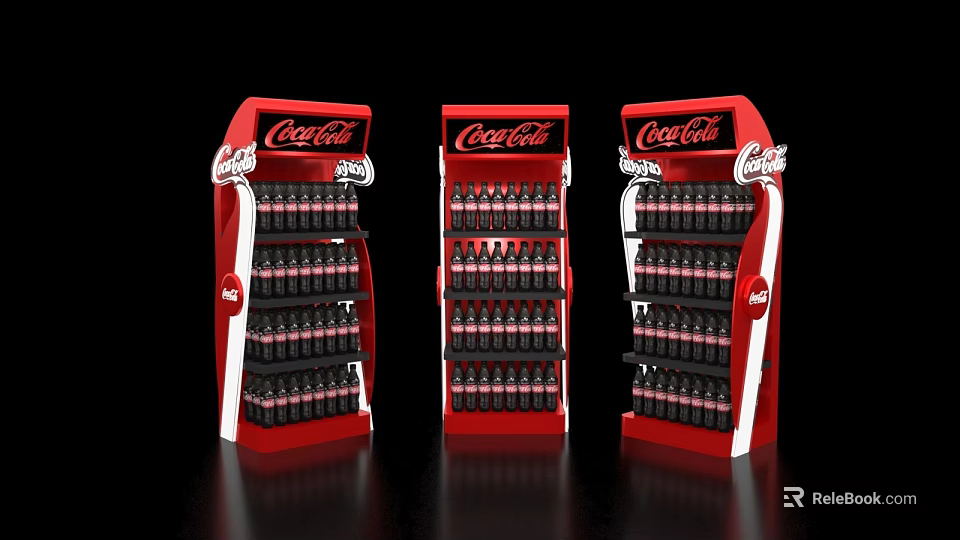 Red Coca-Cola Display Shelves Filled With Drink Bottles In Retail Store 3d model 