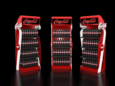 Red Coca-Cola Display Shelves Filled With Drink Bottles In Retail Store 3d model