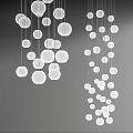 Multiple White Round Pendant Lights Hanging In Modern Interior With Gray Background 3d model