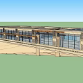 Modern Covered Entrance Portico With Stone Columns And Glass Walls Design