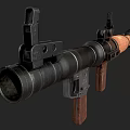 Military Weapon Featuring Rifle With Wooden Stock And Green Artillery Shell