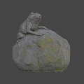 Gray Stone Frog Sculpture With Textured Surface And Yellow Spots On Natural Rock
