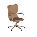 Modern Brown Leather Office Chair With Ergonomic Design Swivel Wheels And Armrests