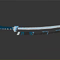 Blue And Black Decorative Katana With Sharp Blade Handle And Reflection On Black Background