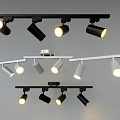 Track Mounted Black and White Downlights and Spotlights with Multiple Illuminating Heads