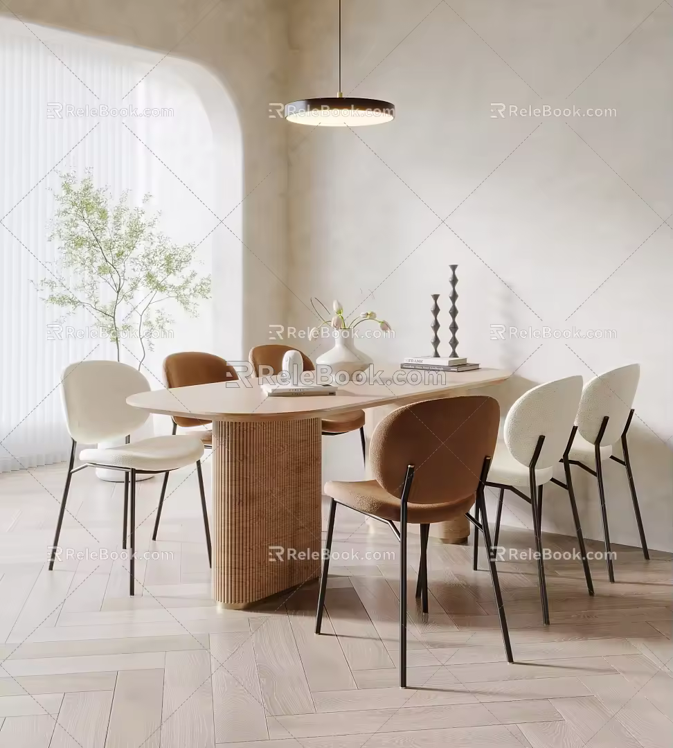 Modern Cream Style Dining Table and Chair Combination Cream Dining Table and Chair 3d model
