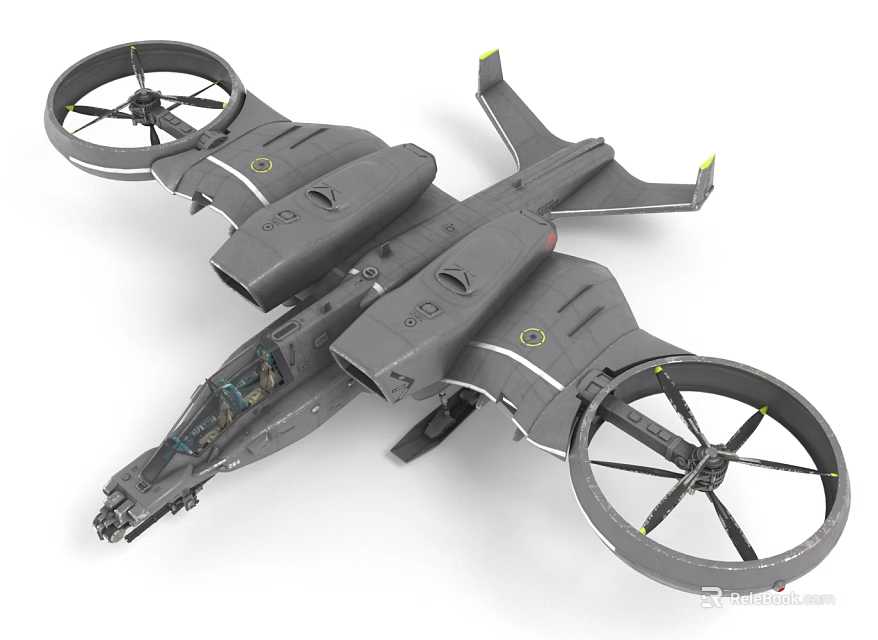 Gray Fighter Jet Featuring Large Rotors Advanced Airframe And Cockpit Details 3d model 