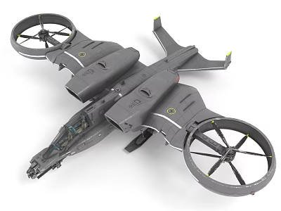 Gray Fighter Jet Featuring Large Rotors Advanced Airframe And Cockpit Details 3d model