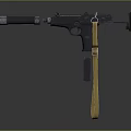 Black Submachine Gun Weapon with Silencer and Yellow Sling in Studio