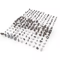 Various Wood And Stone Pieces In Different Shapes And Sizes On White Background