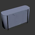 Light Purple Side Cabinet With Curved Door Panels And Metal Legs Against White Wall