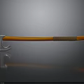 Silver Head Axe With Orange Handle And Brown Wrapped Section On Black Reflective Surface