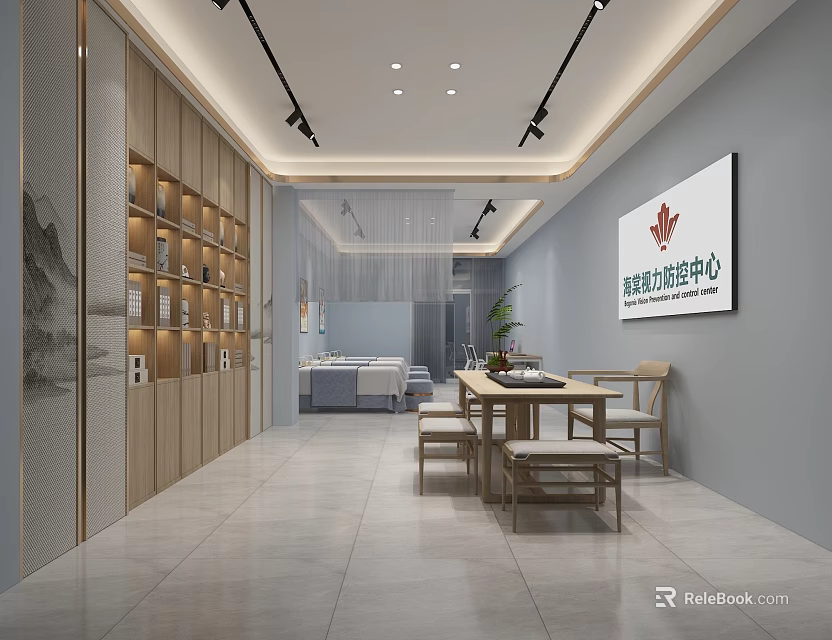 Modern SPA Sauna Interior With Wooden Shelves Massage Bed And Marble Floor 3d model 