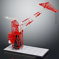 Red And White Crane Model With Engineering Equipment Replica On Platform