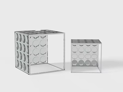 Two Modern Metal Shelving Units With Circular Hole Design For Home Storage 3d model