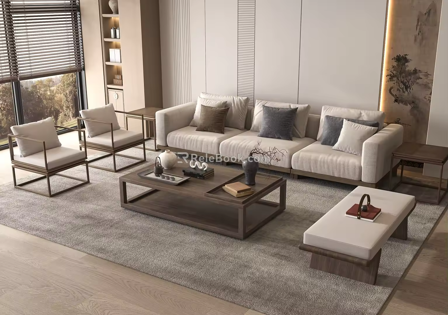 Mid-ancient style sofa coffee table combination 3d model