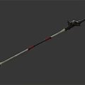 Ornate Decorative Spear With Long Shaft Red Accents And Metal Blade
